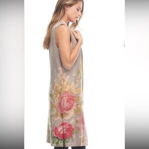 Solitaire Anthropologie Faux Suede Floral Print Long Vest Size Small NWT